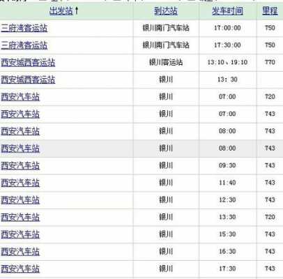 银川客车时间列表（银川班车时刻表）